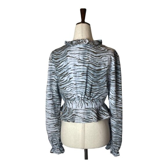 Vintage Havana Blue and Black Animal Print‎ Ruffle Cropped Peplum Blouse XS - Picture 2 of 7